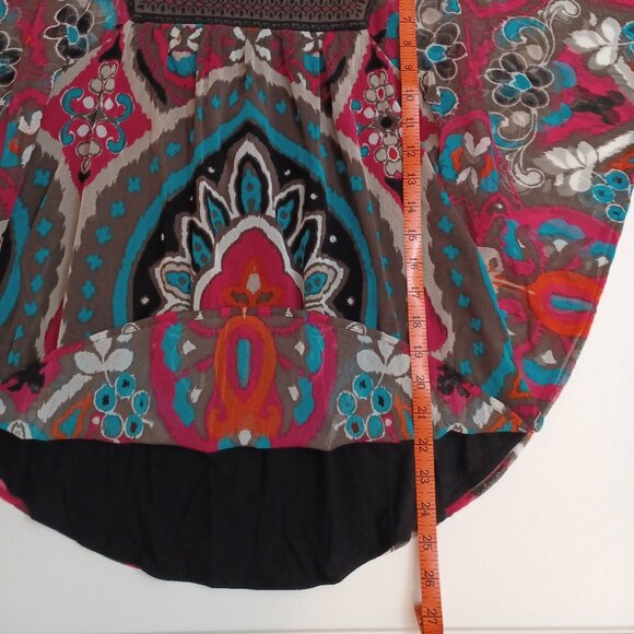 Women's I.N.C. Colorful Hippie Boho Sheer outer w/ Solid black lining Top  Med - Picture 3 of 7